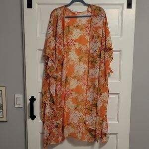 Floral Pink Kimono Robe Layering Piece S/M Oversize Pretty